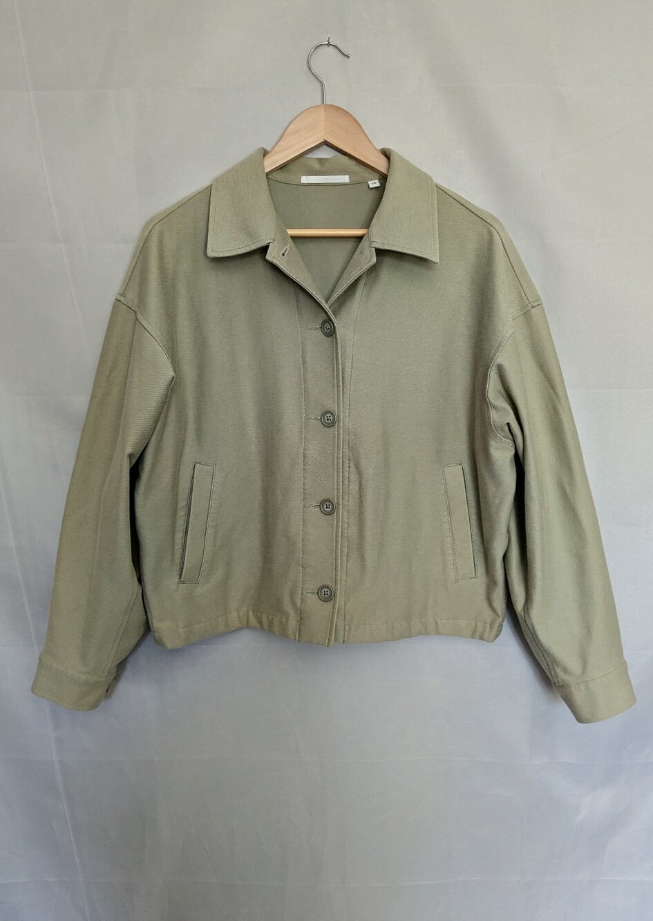 Uniqlo Coach Jacket Button Front Oversized Cropped Large Tan Green